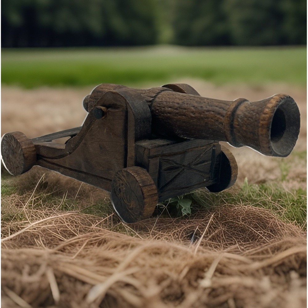 Vintage Hand Carved Wooden‎ Decorative Cannon Model 1432 Made In Spain